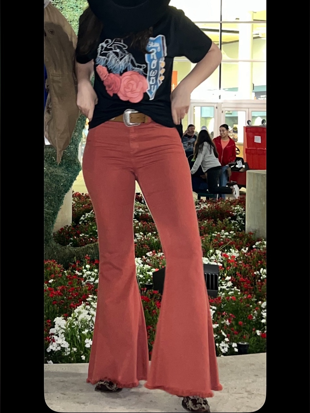 Sneak Peek Rust Red Flare Wide Leg Jeans